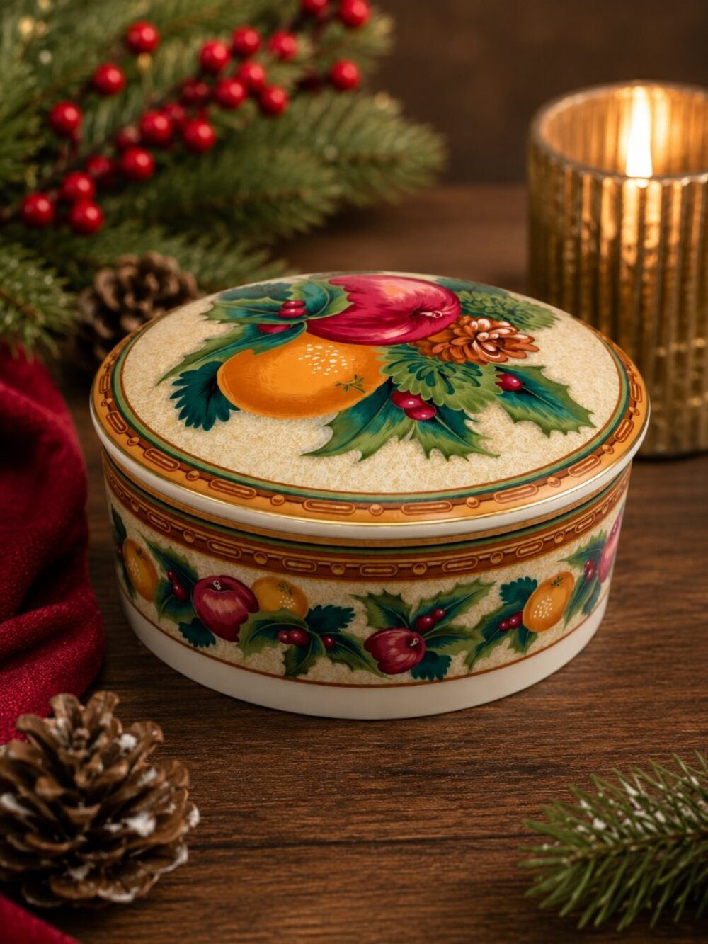 Mikasa Holiday Fruit Round Covered Trinket Box Candy Dish UT111/683 Japan 5"